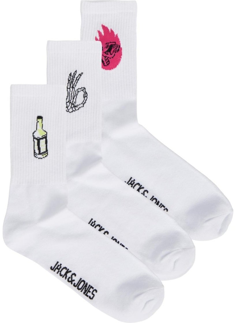 Jacrock And Roll Tennis Socks 3 Pack Unisex White Socks 12242140-White