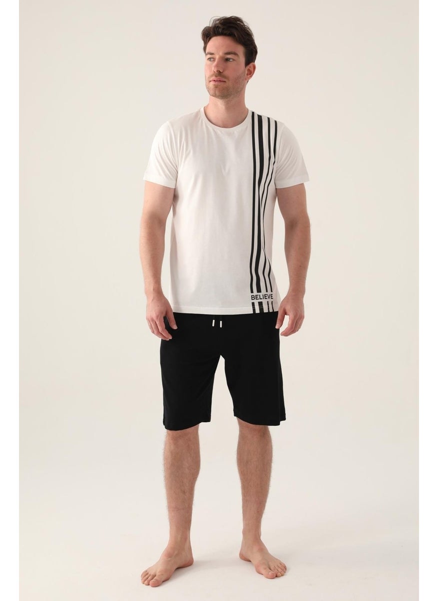 Short Sleeve Men's Bermuda Set, Plus Size Shorts Set, Cotton Bermuda Set