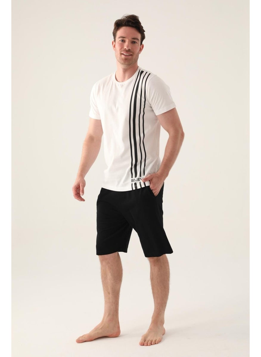 Short Sleeve Men's Bermuda Set, Plus Size Shorts Set, Cotton Bermuda Set