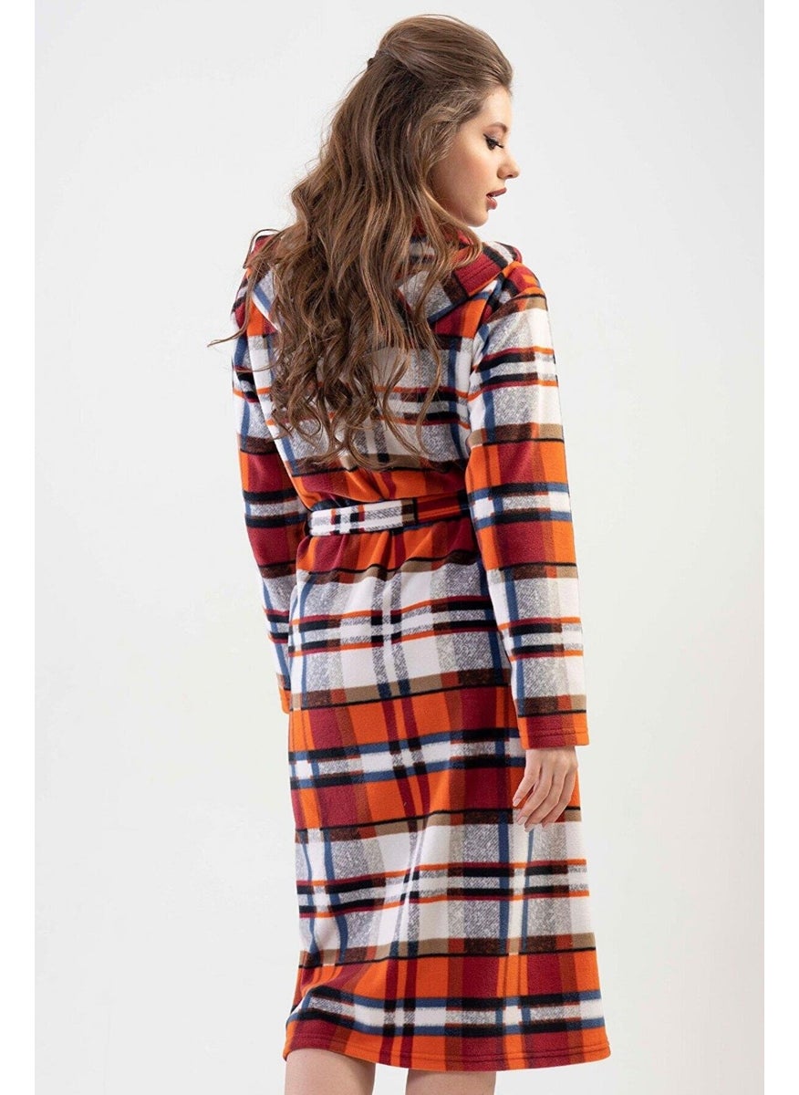 Women's Hooded Brown Fleece Dressing Gown 201006-8758