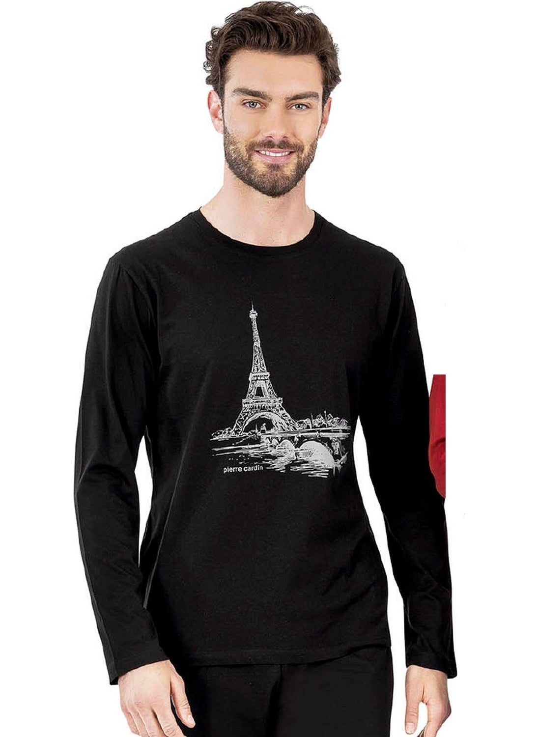 6064 Men's Long Sleeve Crew Neck Pajama Set-Black