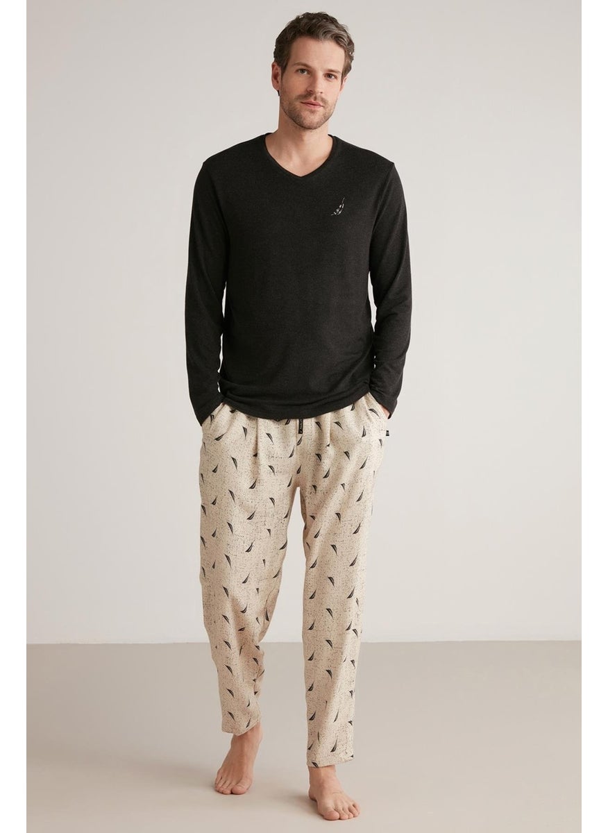Long Sleeve V Neck Soft Texture Men's Pajama Set M622