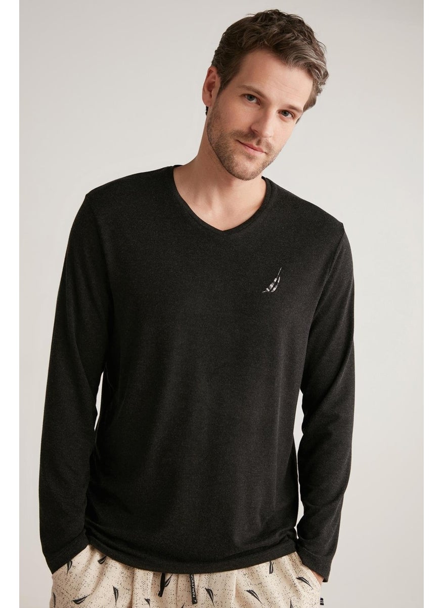 Long Sleeve V Neck Soft Texture Men's Pajama Set M622