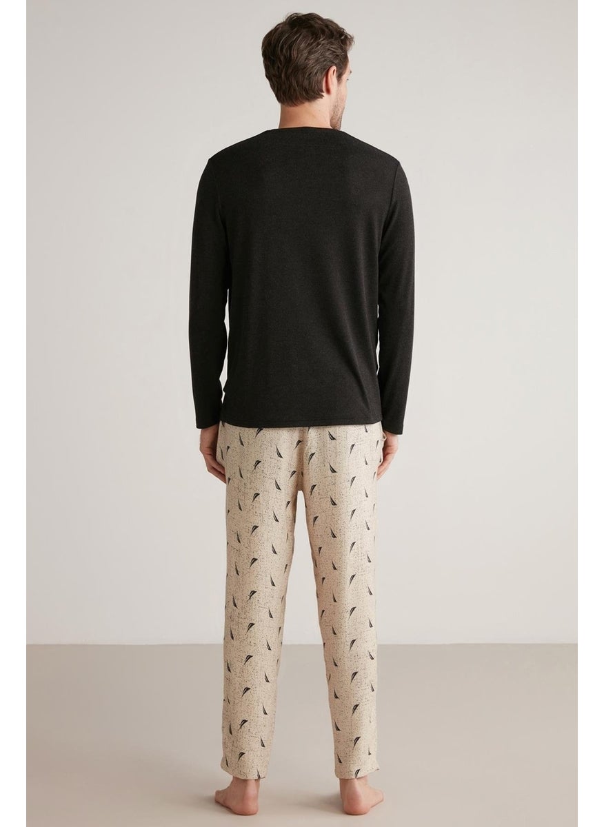 Long Sleeve V Neck Soft Texture Men's Pajama Set M622