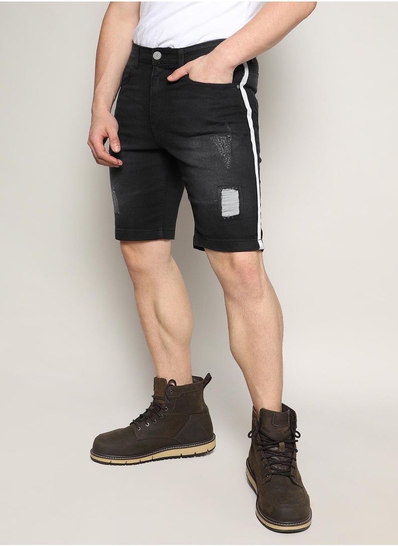 Men's Charcoal Black Heavy Distressed Cargo Denim Shorts
