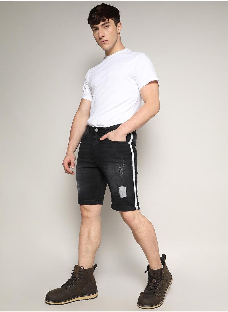 Men's Charcoal Black Heavy Distressed Cargo Denim Shorts