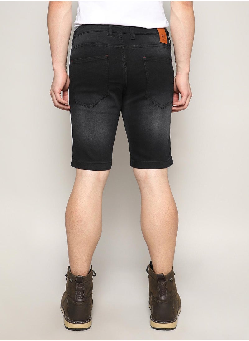 Men's Charcoal Black Heavy Distressed Cargo Denim Shorts