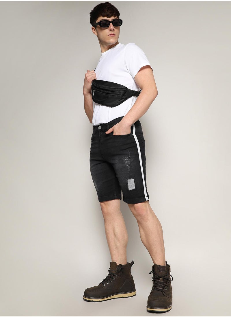 Men's Charcoal Black Heavy Distressed Cargo Denim Shorts