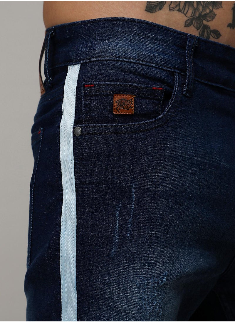 Men's Blue Heavy Distressed Denim Shorts