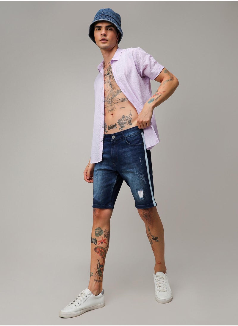 Men's Blue Heavy Distressed Denim Shorts