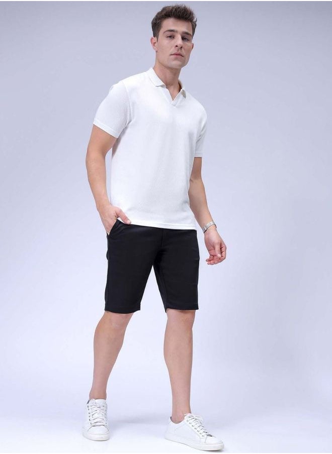 Men Regular Fit Solid Mid-Rise Chino Shorts
