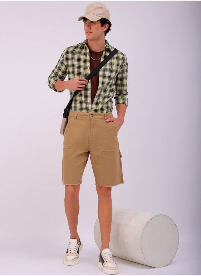 Men Relaxed Fit Patched Mid-Rise Carpenter Utility Cargo Shorts