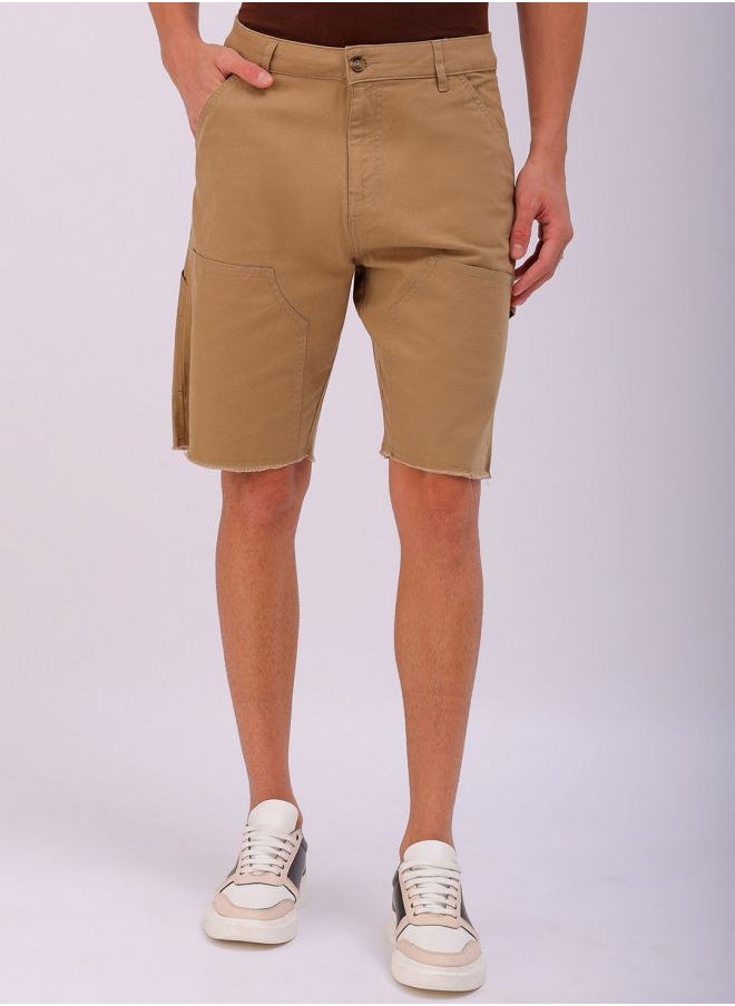Men Relaxed Fit Patched Mid-Rise Carpenter Utility Cargo Shorts