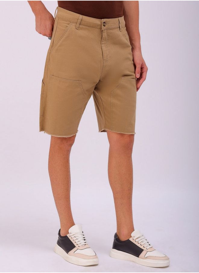 Men Relaxed Fit Patched Mid-Rise Carpenter Utility Cargo Shorts