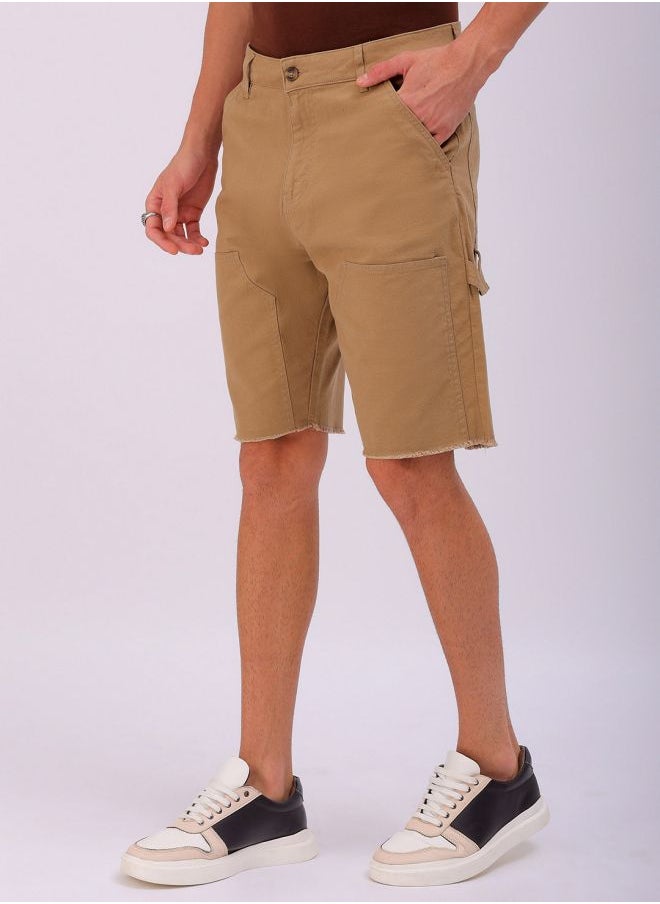 Men Relaxed Fit Patched Mid-Rise Carpenter Utility Cargo Shorts