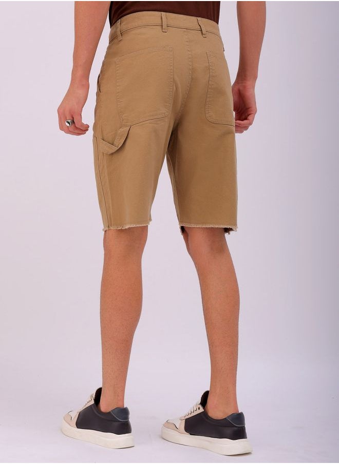 Men Relaxed Fit Patched Mid-Rise Carpenter Utility Cargo Shorts