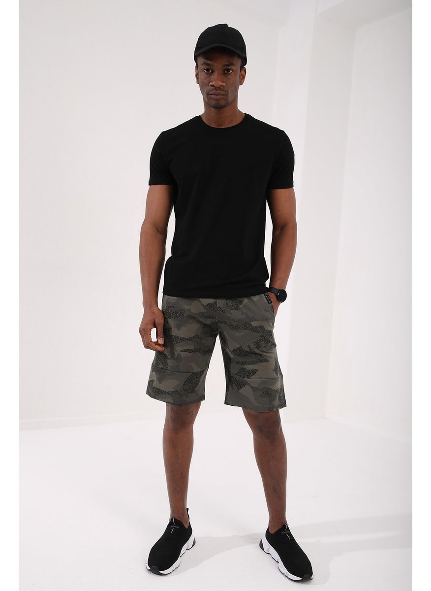 Khaki Men's Camouflage Patterned Pocket Standard Fit Shorts-81126