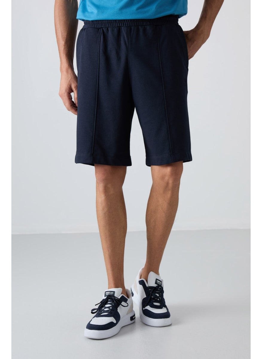 Navy Blue Cotton Thick Soft Texture Comfort Fit Basic Men's Shorts - 81261