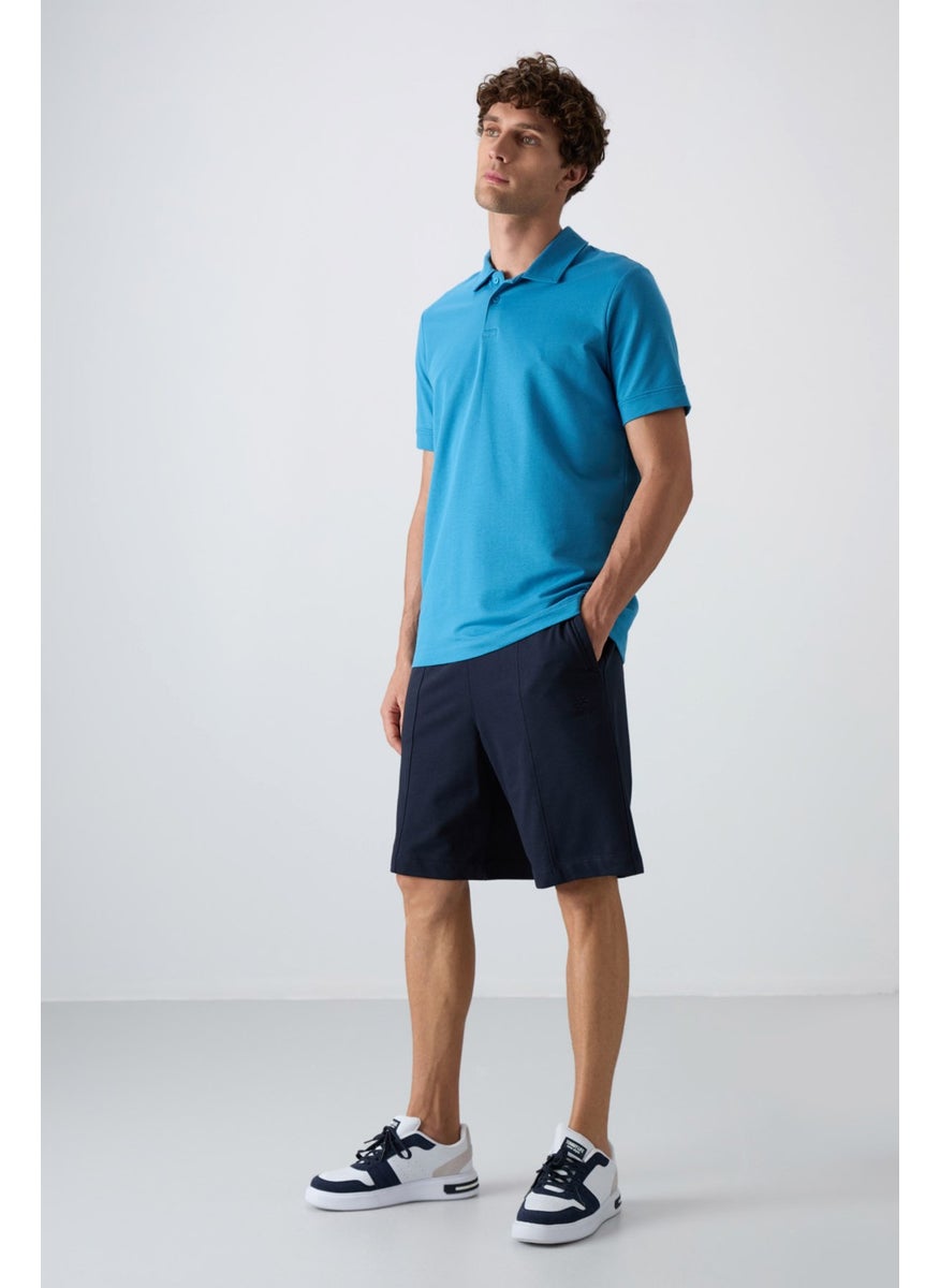 Navy Blue Cotton Thick Soft Texture Comfort Fit Basic Men's Shorts - 81261