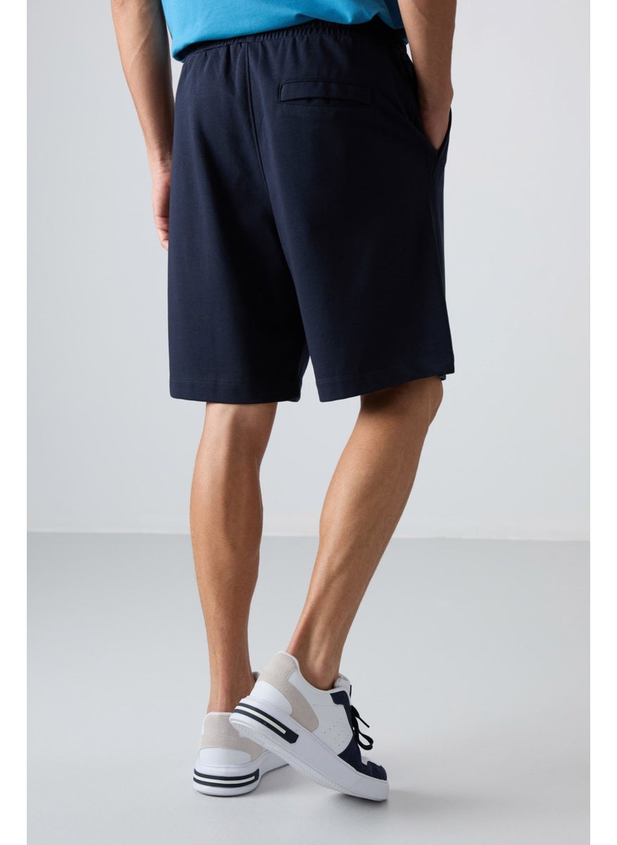 Navy Blue Cotton Thick Soft Texture Comfort Fit Basic Men's Shorts - 81261