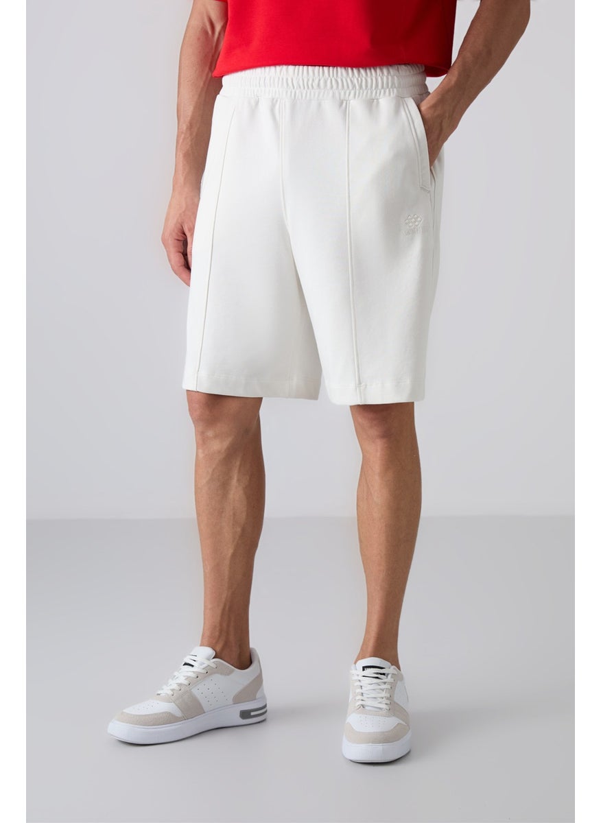 Ecru Cotton Thick Soft Texture Comfort Fit Basic Men's Shorts - 81261