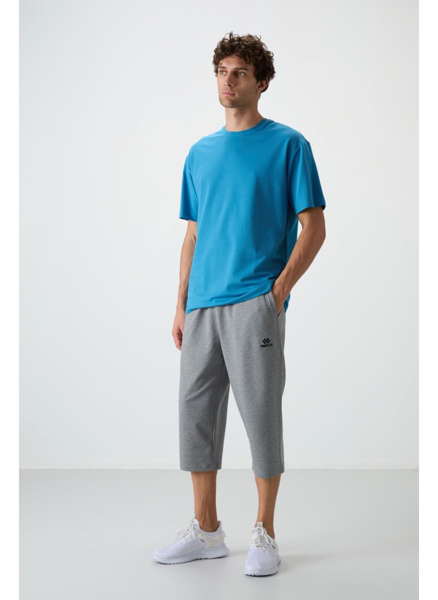 Gray Melange Cotton Soft Texture Standard Fit Embroidered Men's Capri - 83102