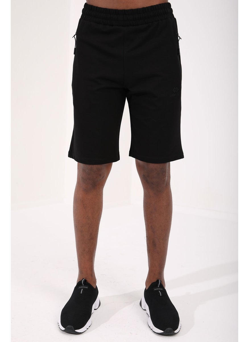 Black Men's Hidden Zipper Back Pocket Lace-Up Standard Fit Shorts-81136