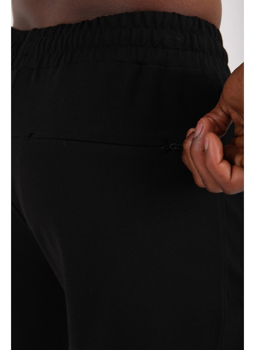 Black Men's Hidden Zipper Back Pocket Lace-Up Standard Fit Shorts-81136