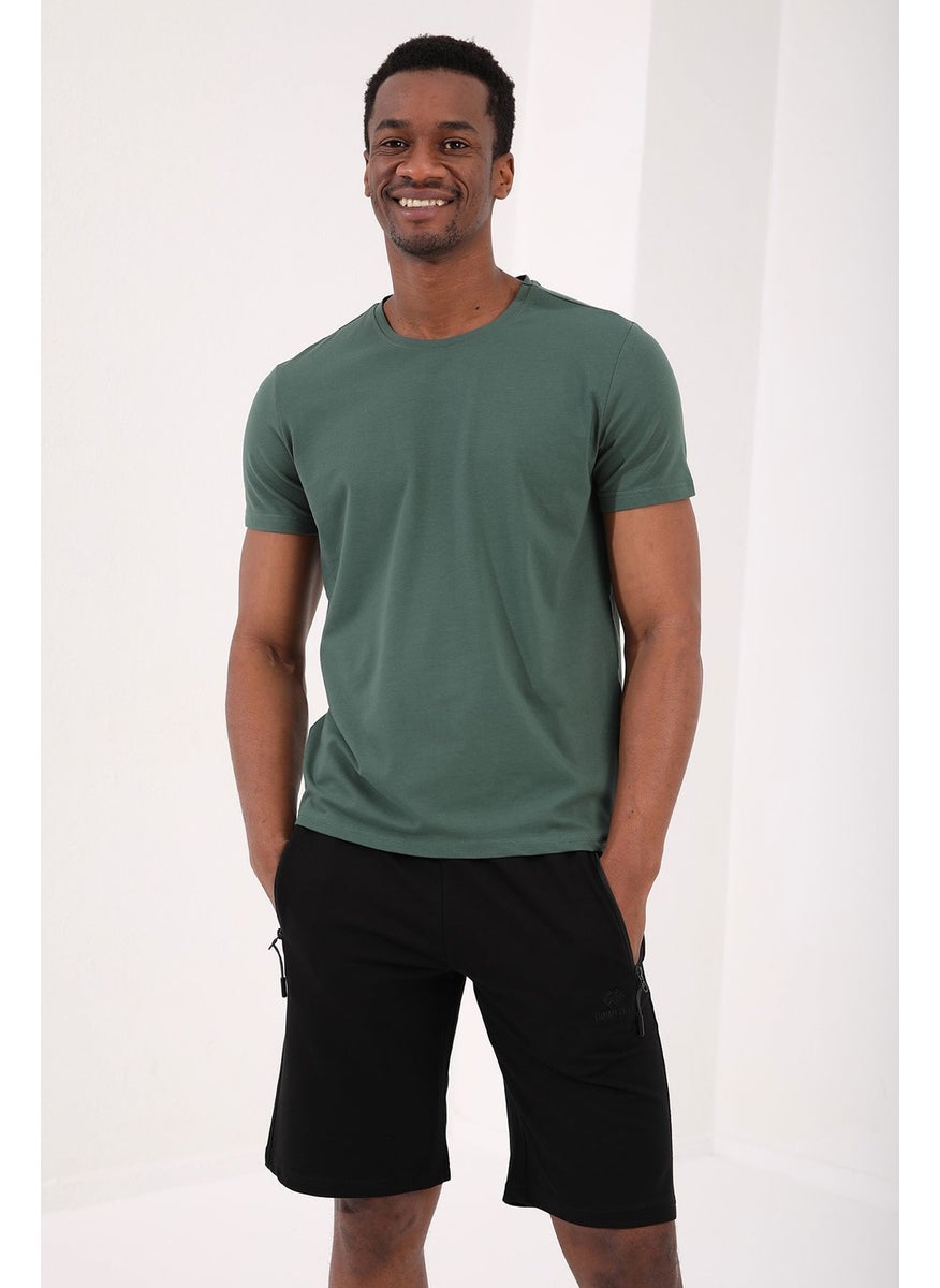 Black Men's Hidden Zipper Back Pocket Lace-Up Standard Fit Shorts-81136