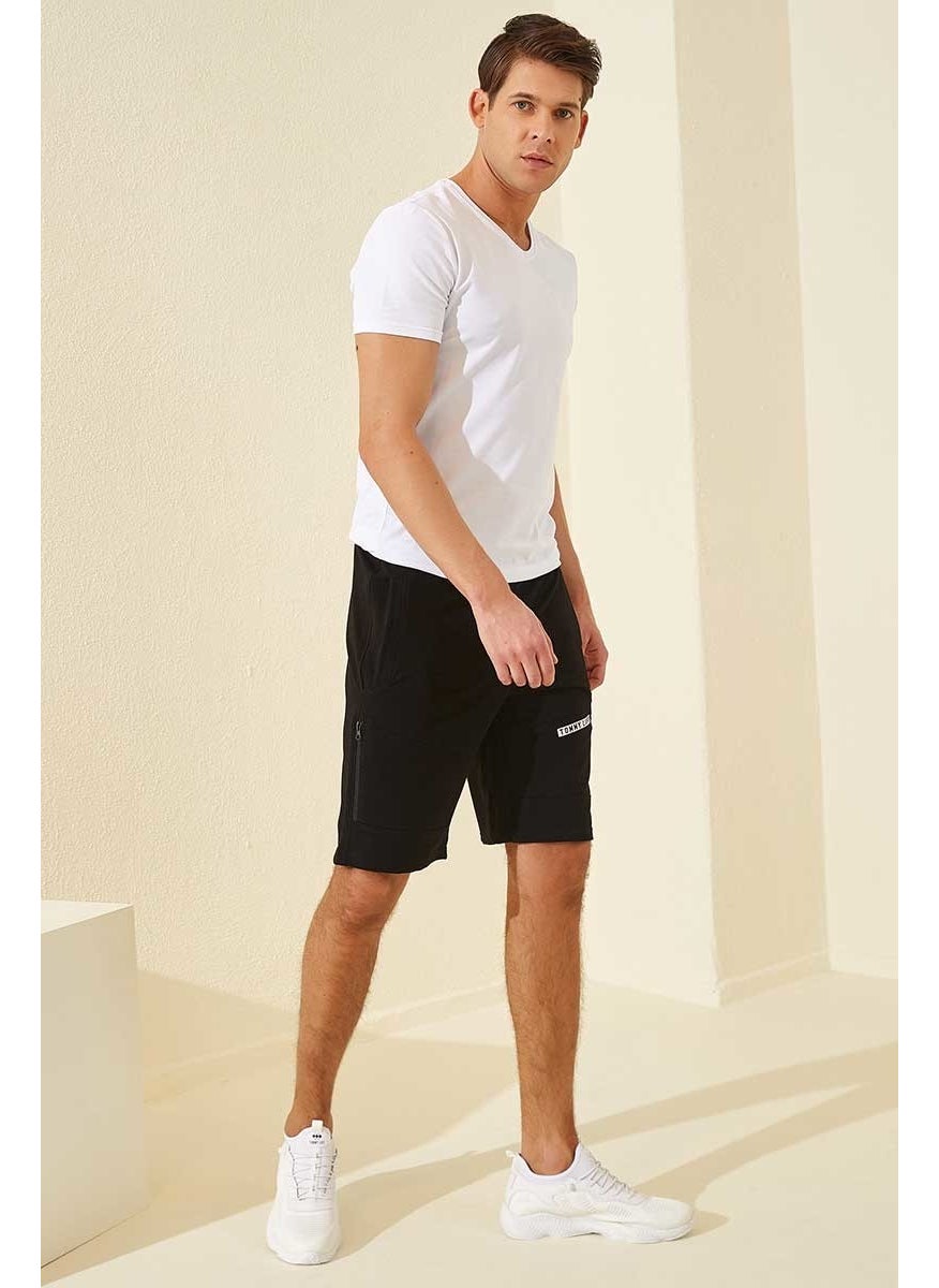 Black Men's Text Printed Standard Fit Shorts-81155_1
