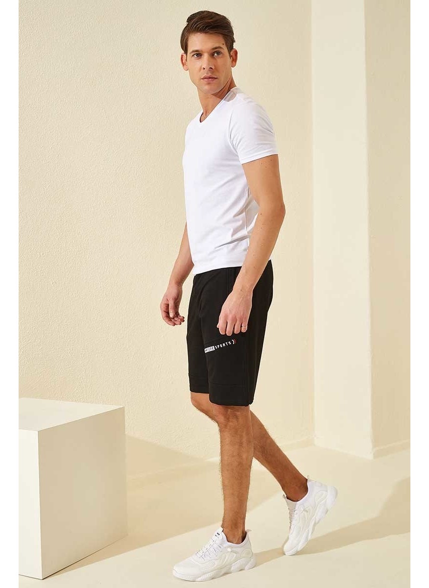 Black Men's Text Printed Standard Fit Shorts-81155_1