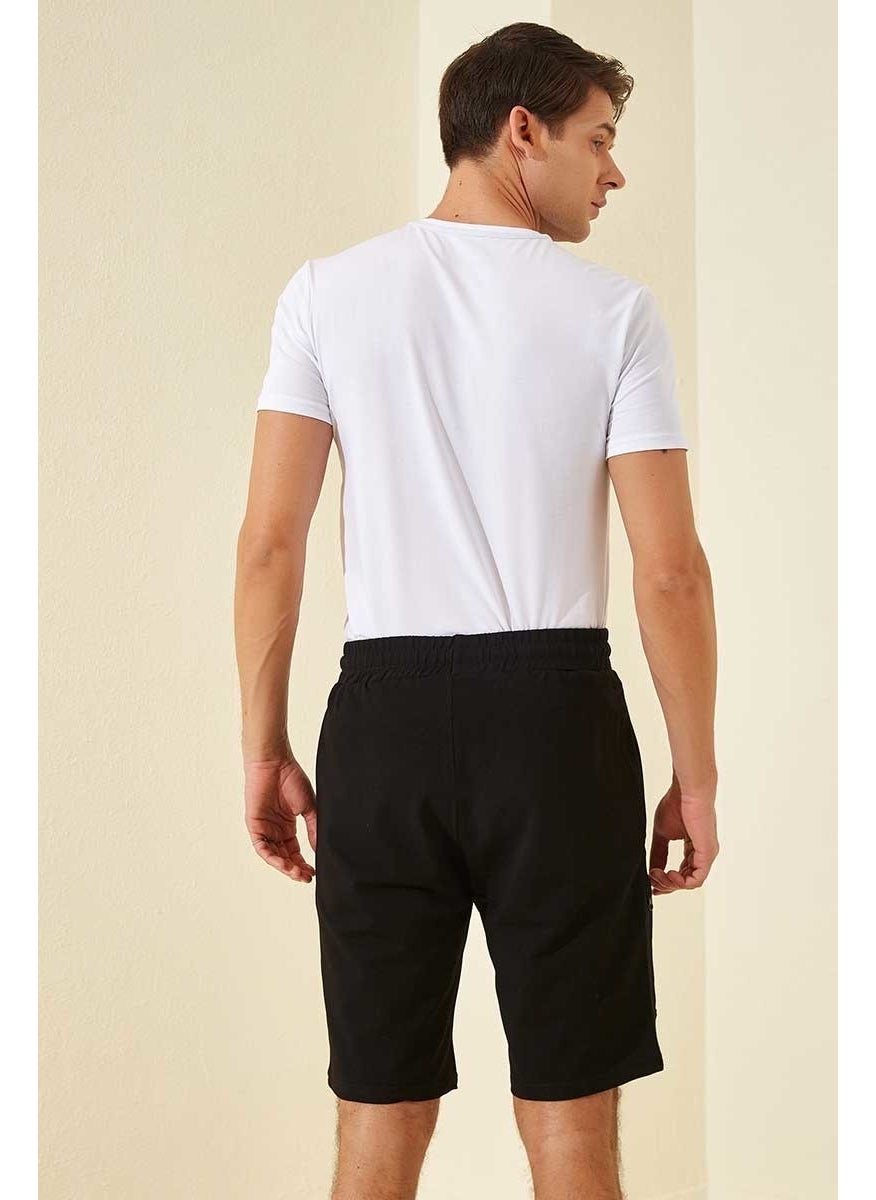 Black Men's Text Printed Standard Fit Shorts-81155_1