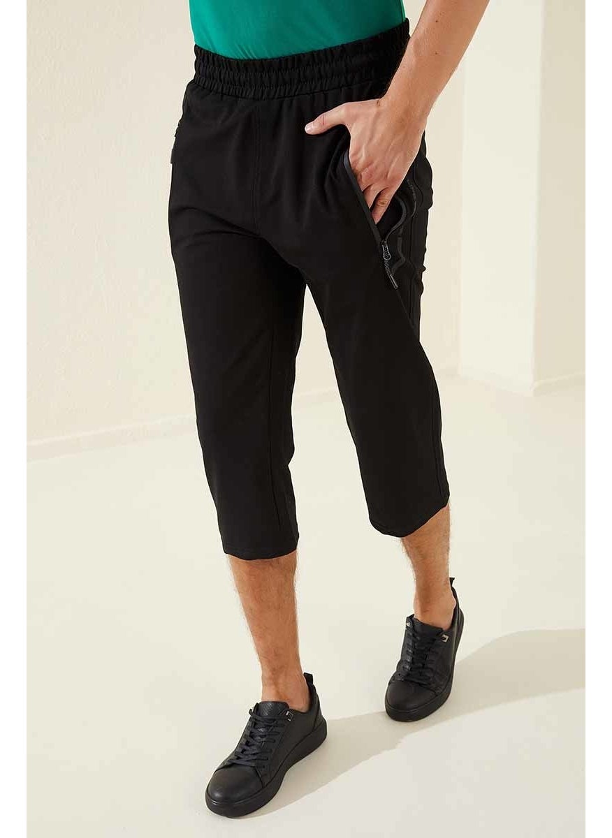 Black Men's Zipper Pocket Standard Fit Classic Leg Capri-83091_01