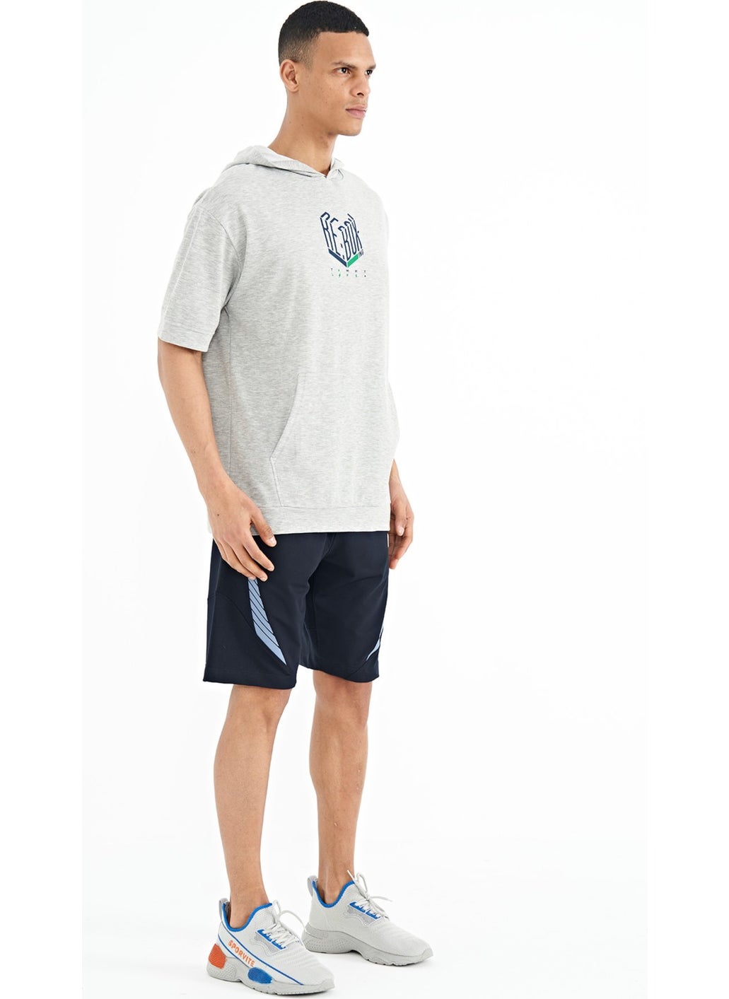 Navy Blue Printed Detailed Logo Embroidered Standard Fit Men's Shorts - 81252