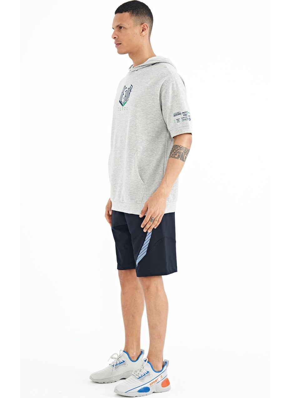 Navy Blue Printed Detailed Logo Embroidered Standard Fit Men's Shorts - 81252