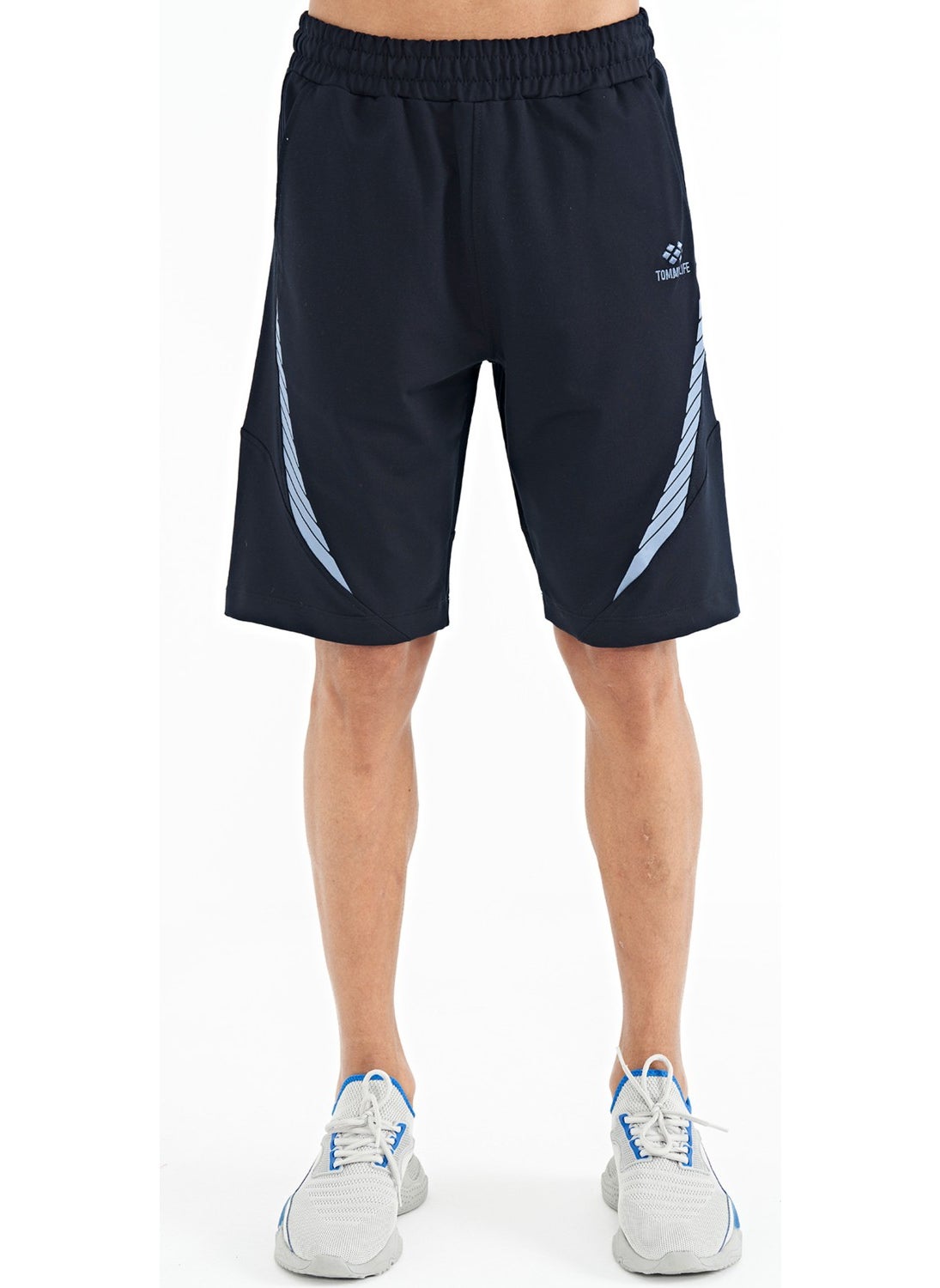 Navy Blue Printed Detailed Logo Embroidered Standard Fit Men's Shorts - 81252