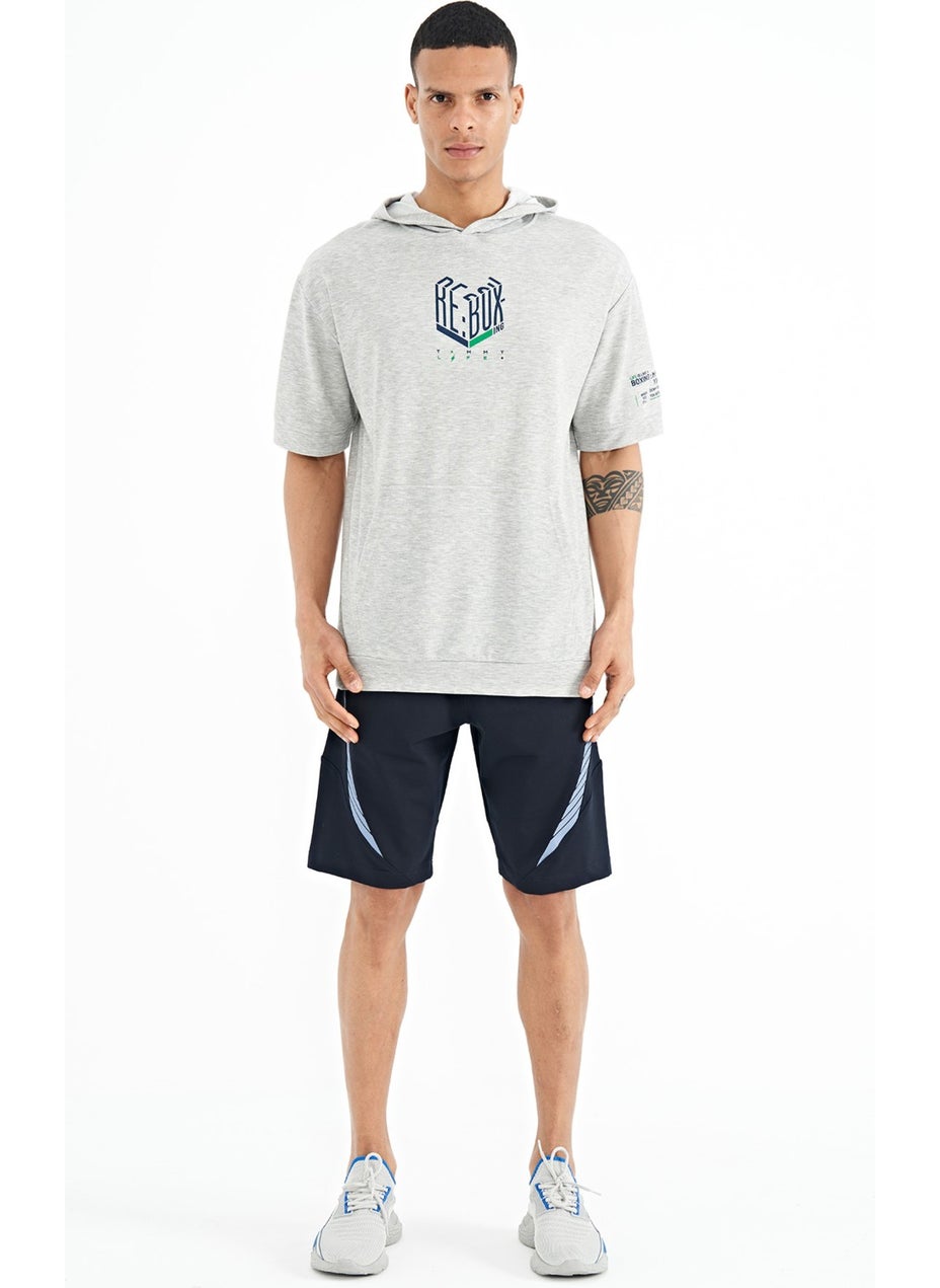 Navy Blue Printed Detailed Logo Embroidered Standard Fit Men's Shorts - 81252