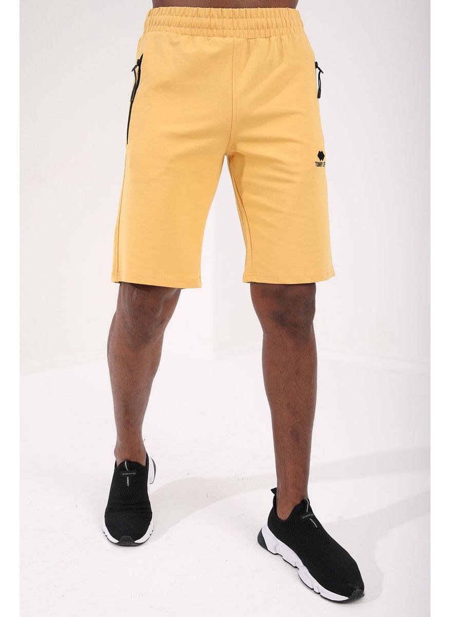 Mustard Men's Hidden Zipper Back Pocket Lace-Up Standard Fit Shorts-81136