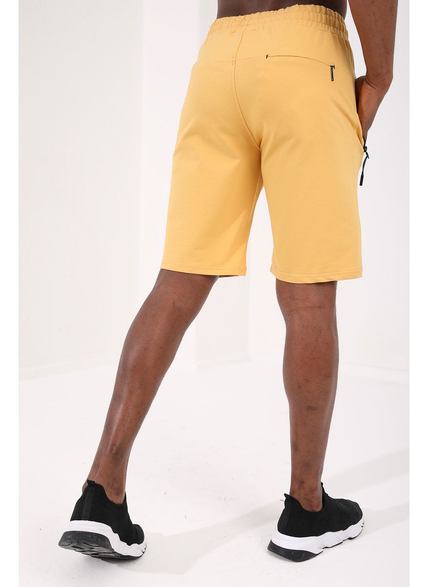 Mustard Men's Hidden Zipper Back Pocket Lace-Up Standard Fit Shorts-81136