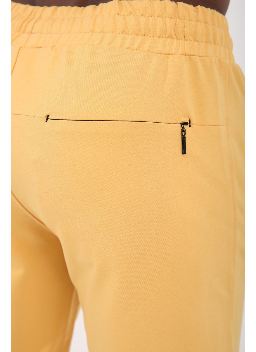 Mustard Men's Hidden Zipper Back Pocket Lace-Up Standard Fit Shorts-81136