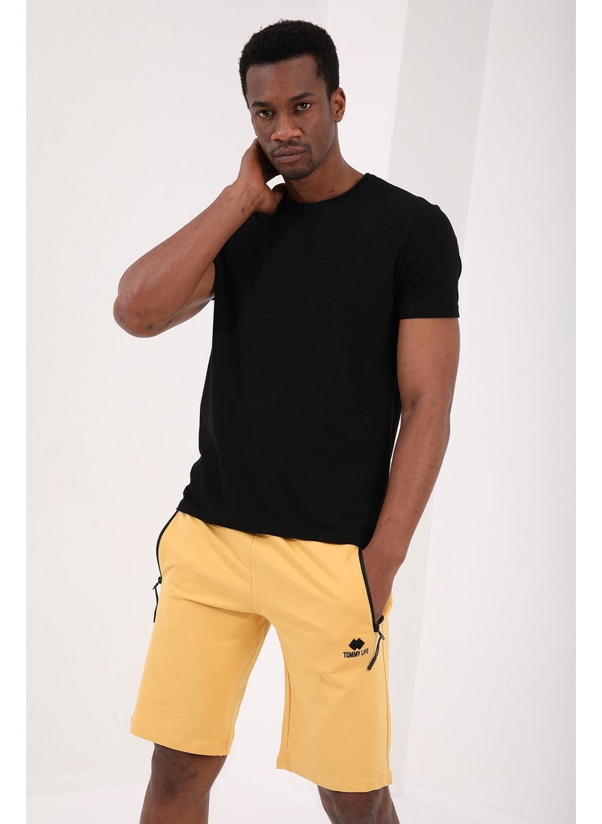 Mustard Men's Hidden Zipper Back Pocket Lace-Up Standard Fit Shorts-81136