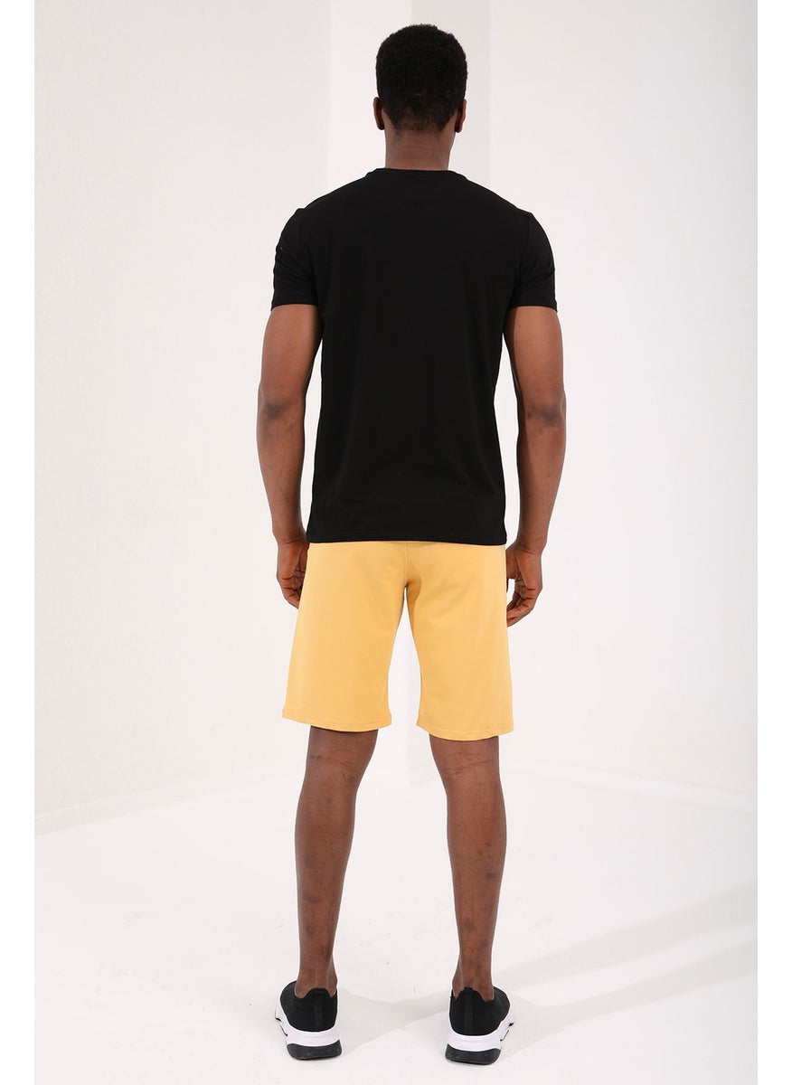 Mustard Men's Hidden Zipper Back Pocket Lace-Up Standard Fit Shorts-81136