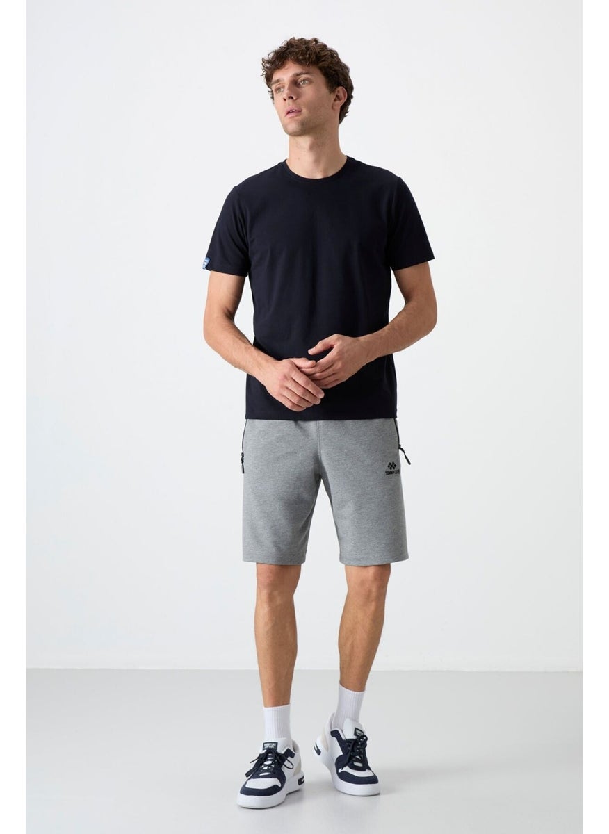 Gray Melange Men's Hidden Zipper Back Pocket Lace-Up Standard Fit Shorts-81136