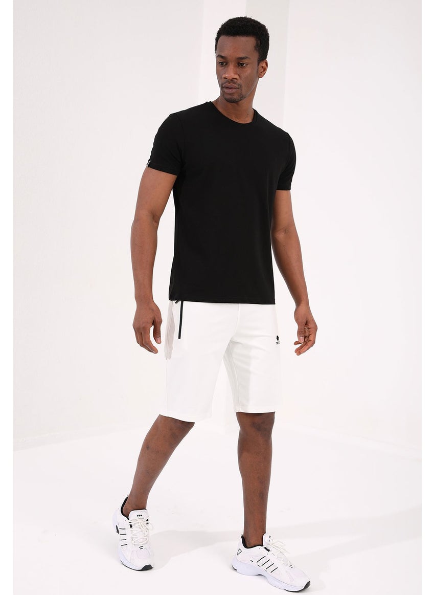 Ecru Men's Hidden Zipper Back Pocket Lace-Up Standard Fit Shorts-81136