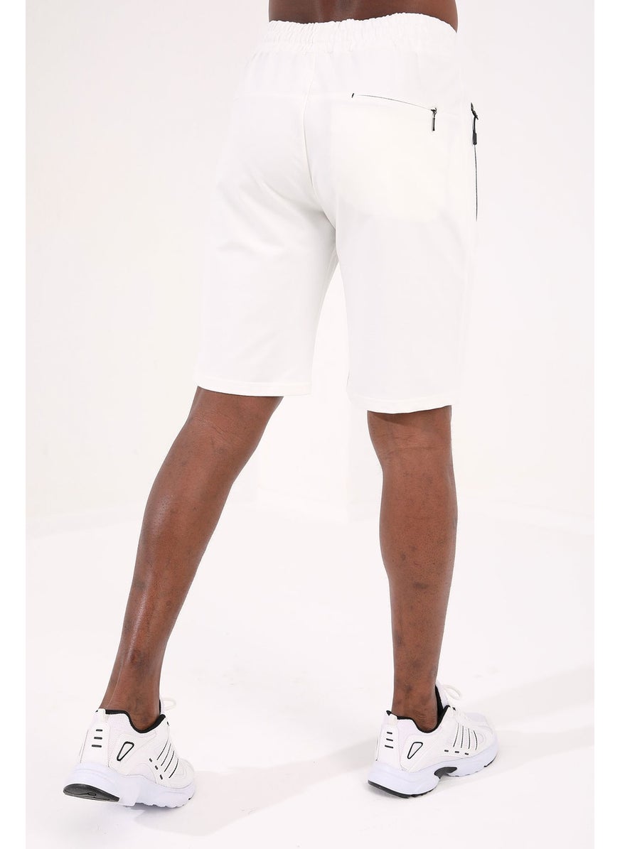Ecru Men's Hidden Zipper Back Pocket Lace-Up Standard Fit Shorts-81136