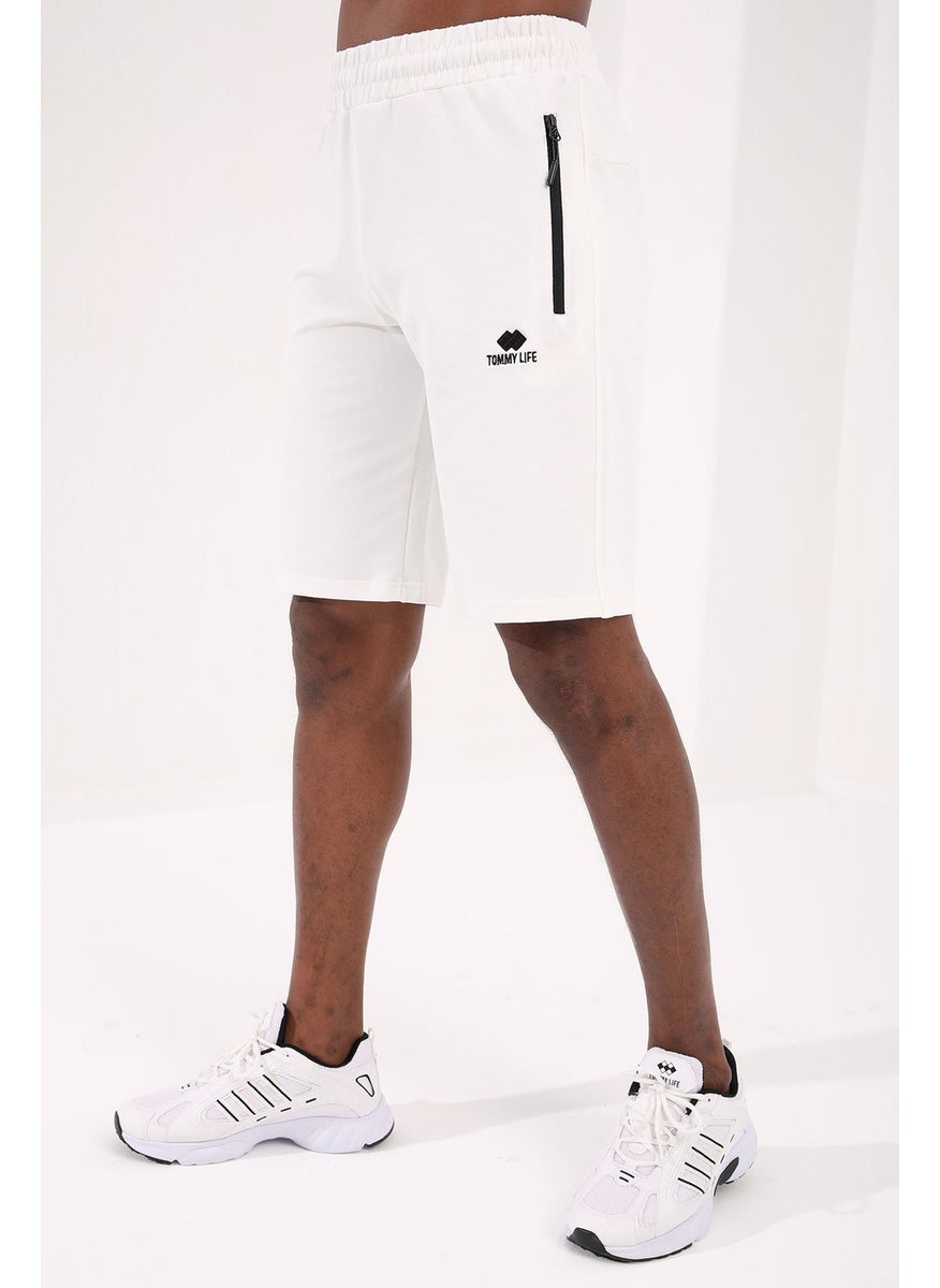 Ecru Men's Hidden Zipper Back Pocket Lace-Up Standard Fit Shorts-81136