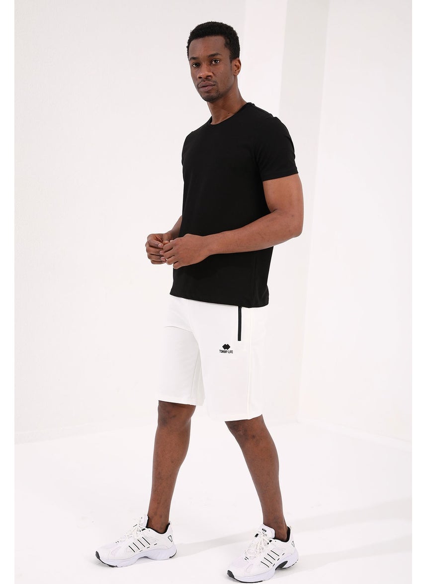 Ecru Men's Hidden Zipper Back Pocket Lace-Up Standard Fit Shorts-81136
