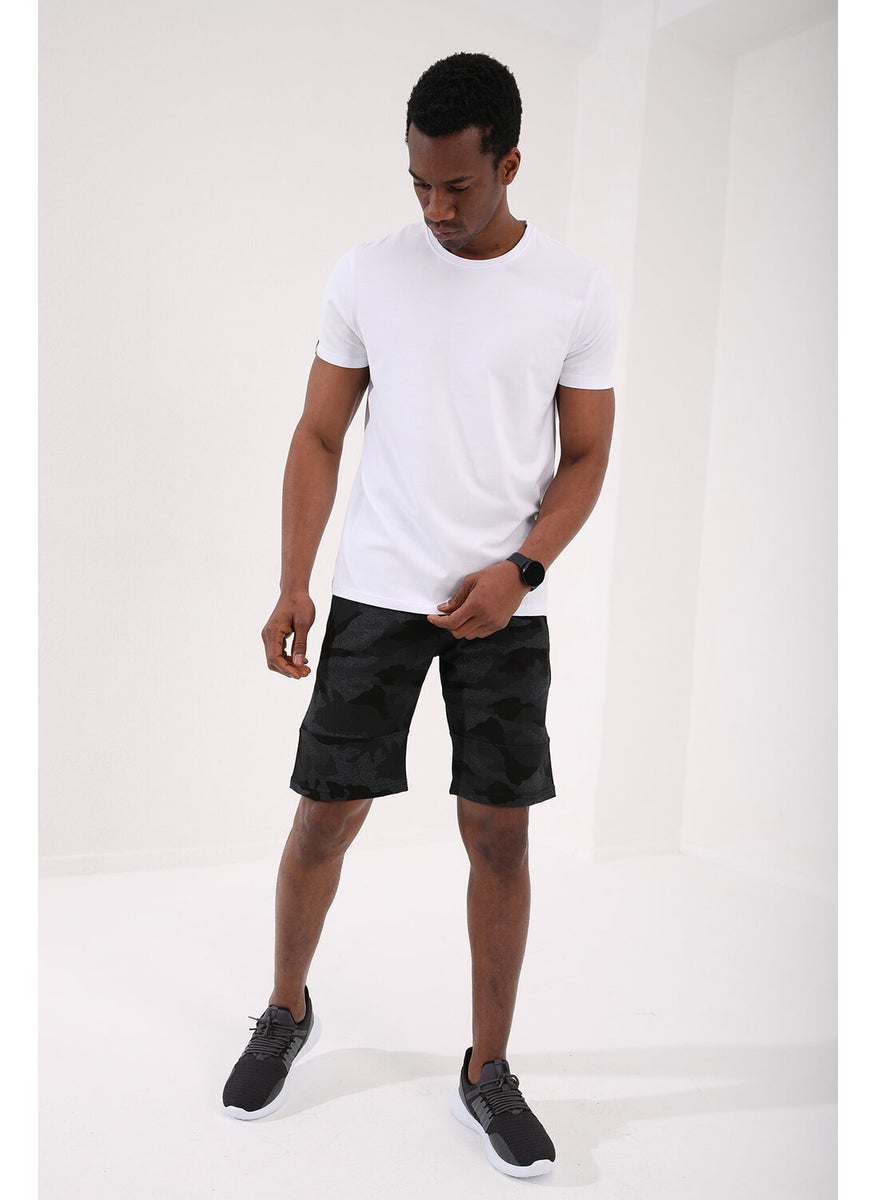 Black Camouflage Men's Camouflage Patterned Pocket Standard Fit Shorts-81126