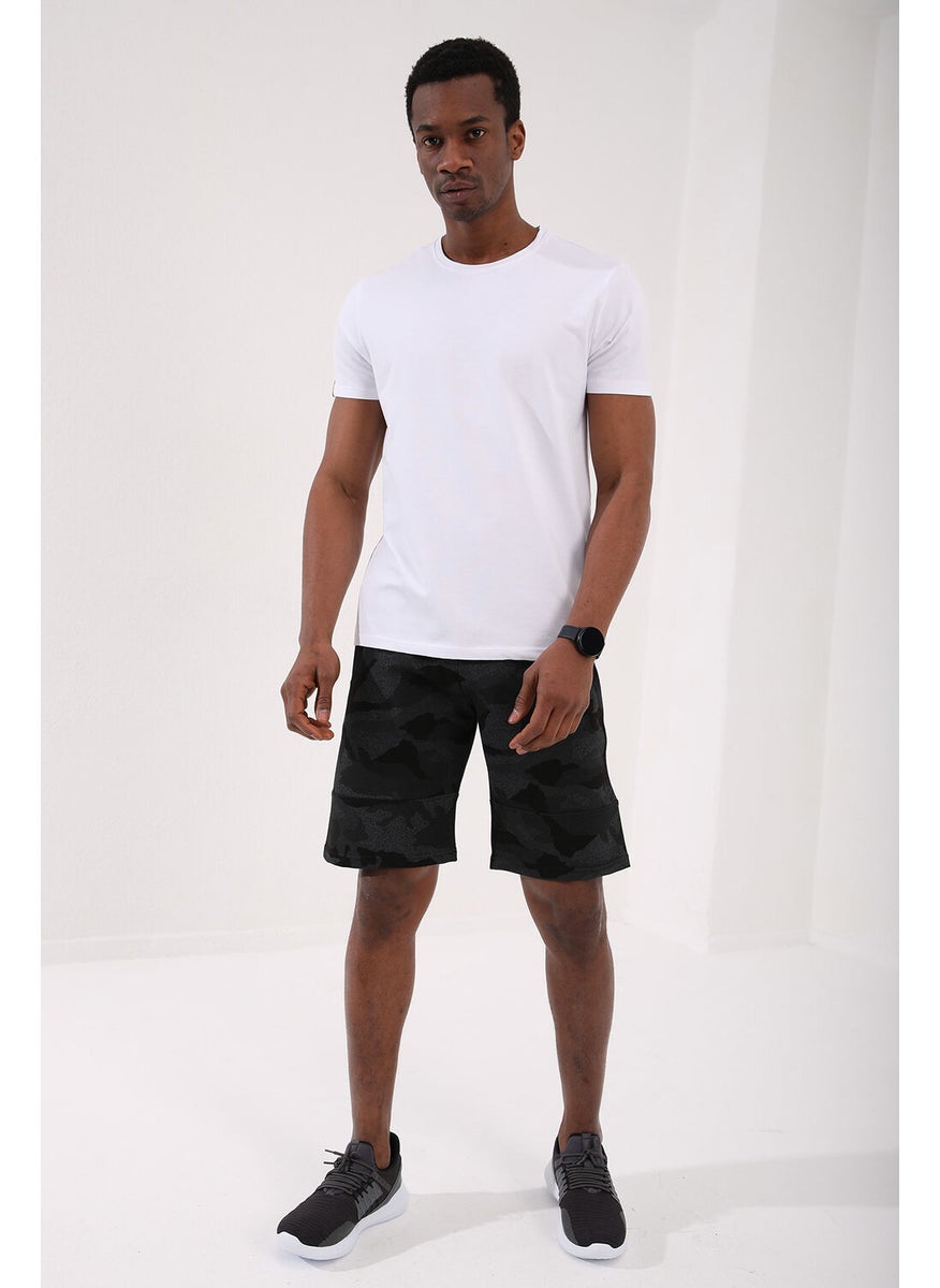 Black Camouflage Men's Camouflage Patterned Pocket Standard Fit Shorts-81126