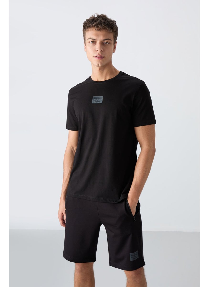Black Cotton Soft Texture Standard Fit Printed Men's Shorts Set - 85243